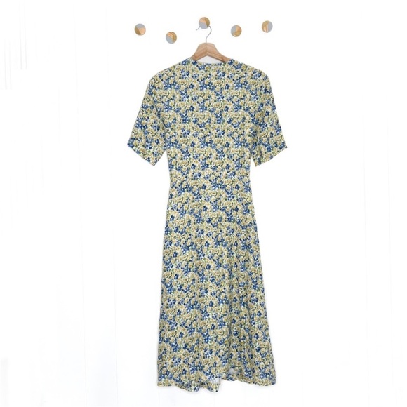 A.P.C. APC Mathilda Floral Midi Dress Dab Jaune Clair Blue Yellow Faux Wrap US 6 - Picture 7 of 16